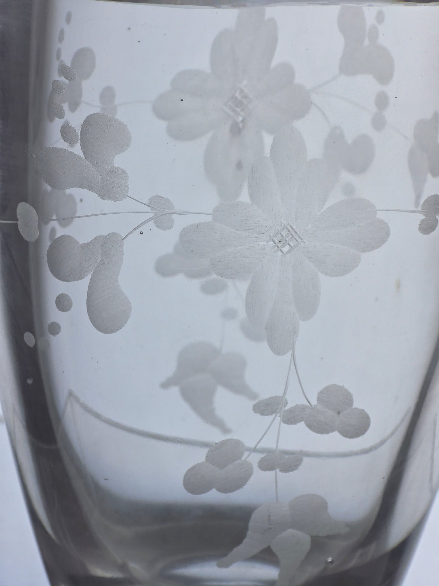 Copper wheel engraved glass oval vase