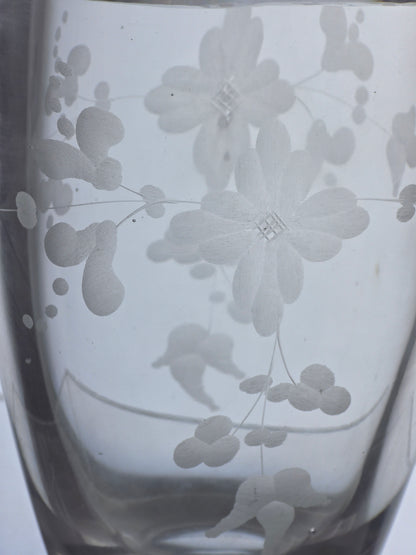 Copper wheel engraved glass oval vase