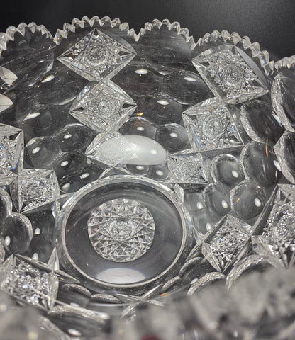 ABP cut glass blown blank Hawkes punch bowl American brilliant period Signed Hawkes Repaired