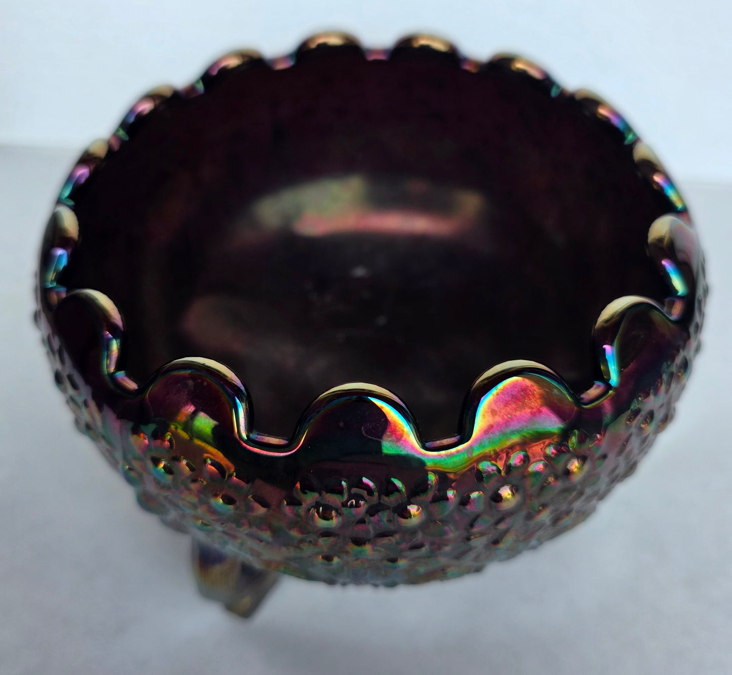 Fenton glass carnival orange tree blossom footed bowl