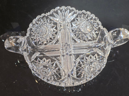 ABP cut glass 2 handled divided dish American brilliant period 1886 -1915 bob58