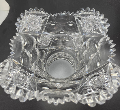 ABP cut glass blown blank Hawkes punch bowl American brilliant period Signed Hawkes Repaired
