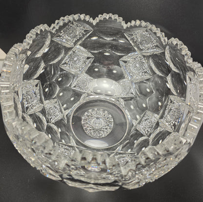 ABP cut glass blown blank Hawkes punch bowl American brilliant period Signed Hawkes Repaired