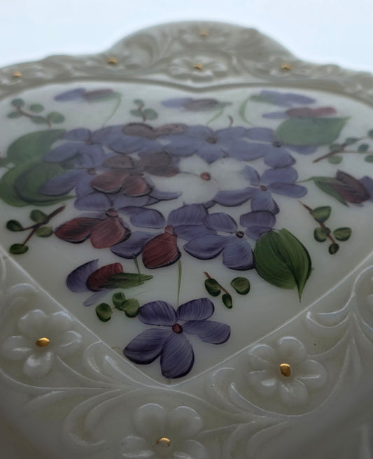 Fenton milk glass heart painted divided dish
