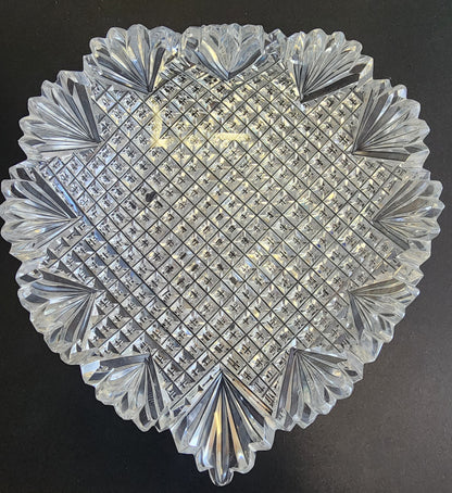 American Brilliant Period Hand Cut Glass odd shape strawberry diamond fan abp dish