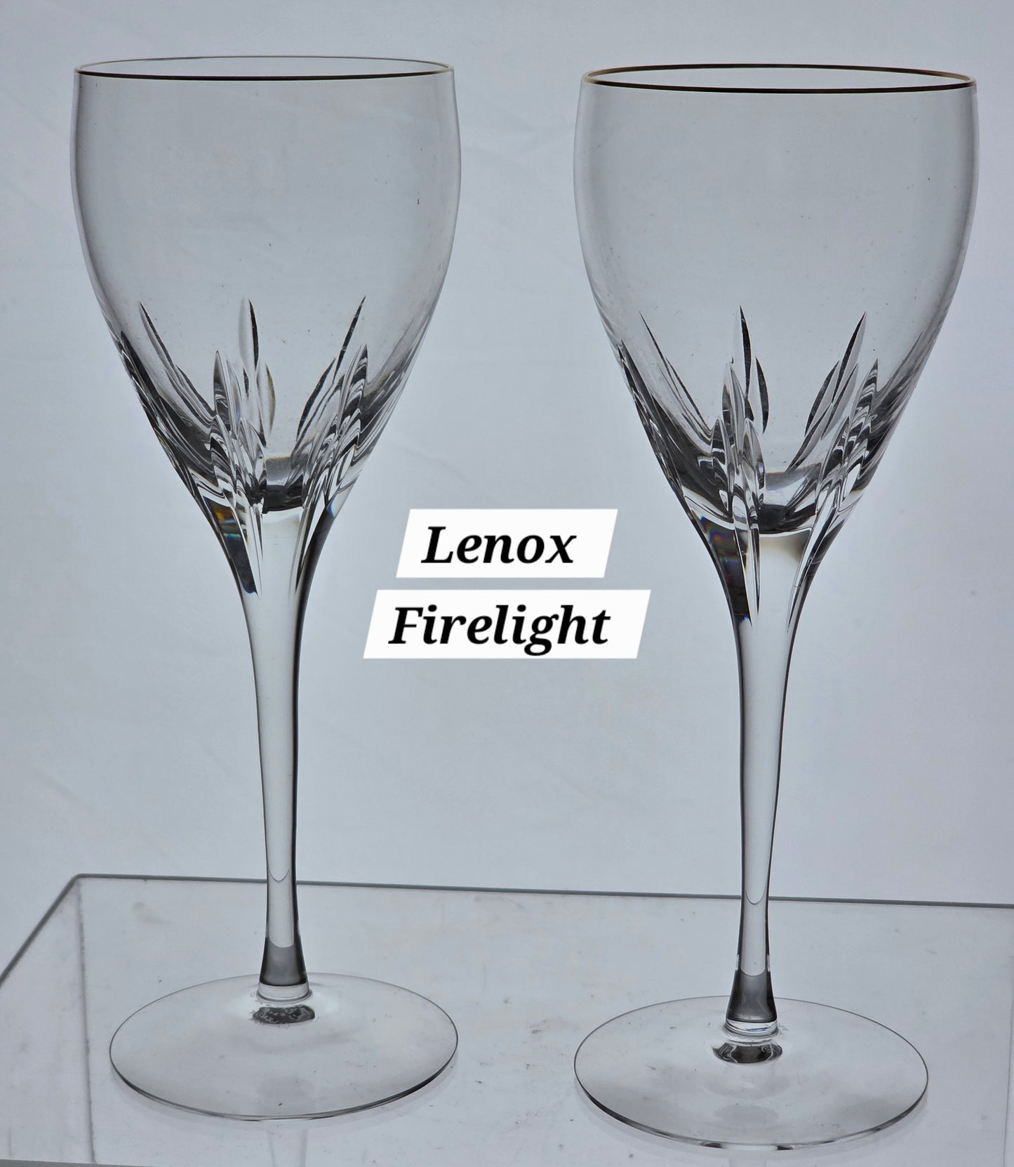 Lenox Cut glass Firelight gold rim Crystal wine Made in USA mouth blown 2 pieces