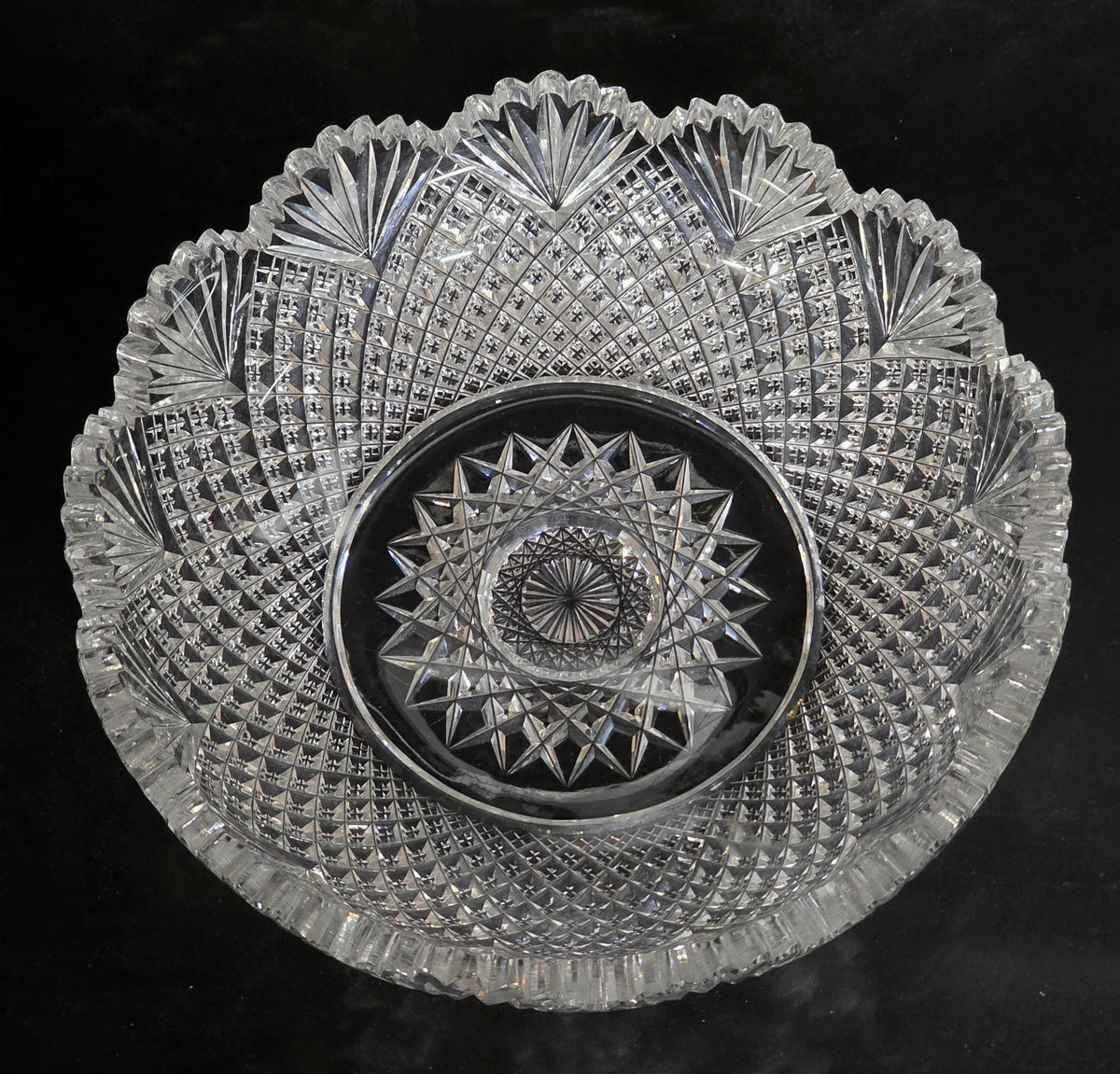 Signed Sinclair ABP cut glass blown blank bowl American brilliant period 1886 -1915 bob54