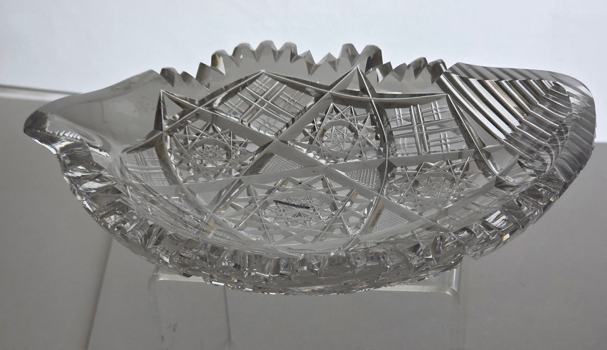 American Brilliant Period Cut Glass odd shape dish signed Hoare ABP antique