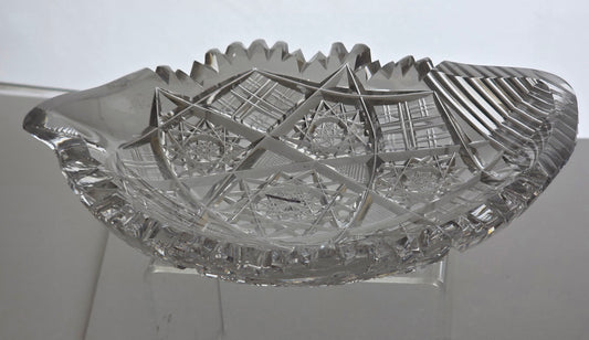 American Brilliant Period Cut Glass odd shape dish signed Hoare ABP antique