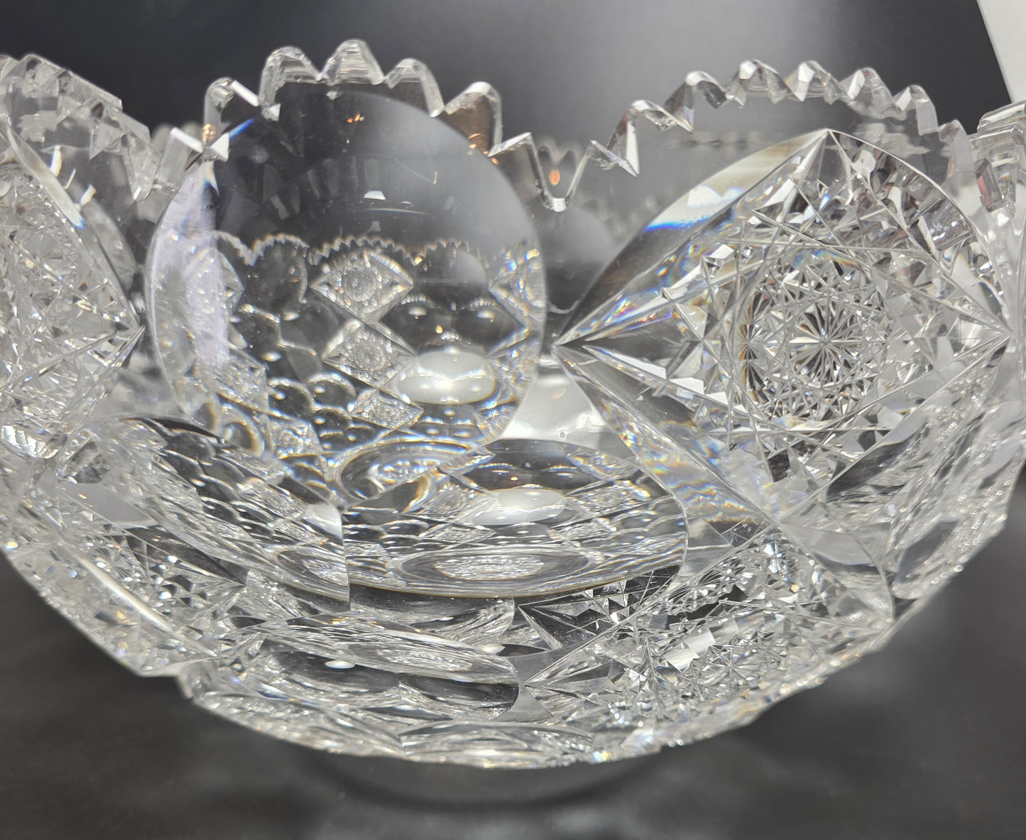 ABP cut glass blown blank Hawkes punch bowl American brilliant period Signed Hawkes Repaired