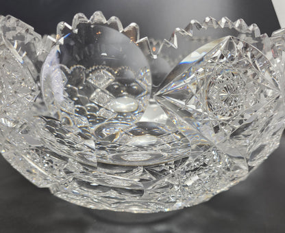 ABP cut glass blown blank Hawkes punch bowl American brilliant period Signed Hawkes Repaired