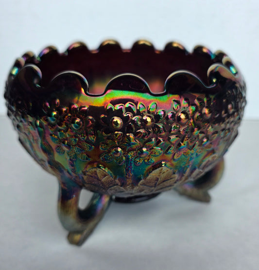 Fenton glass carnival orange tree blossom footed bowl