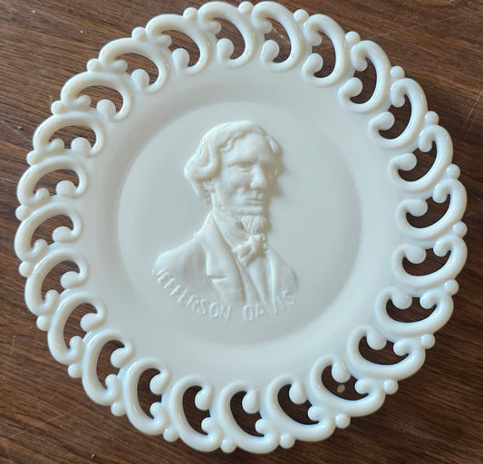 Jefferson Davis collection milk Glass plate