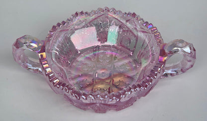 L.E. Smith pink Glass iridescent 2 handled dish