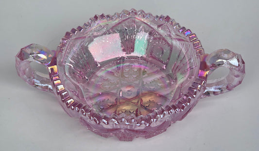 L.E. Smith pink Glass iridescent 2 handled dish