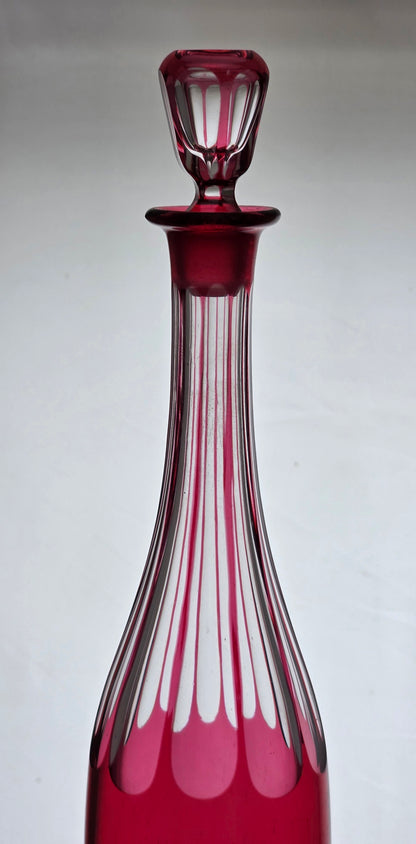 Hand Cut to clear cranberry decanter PA21