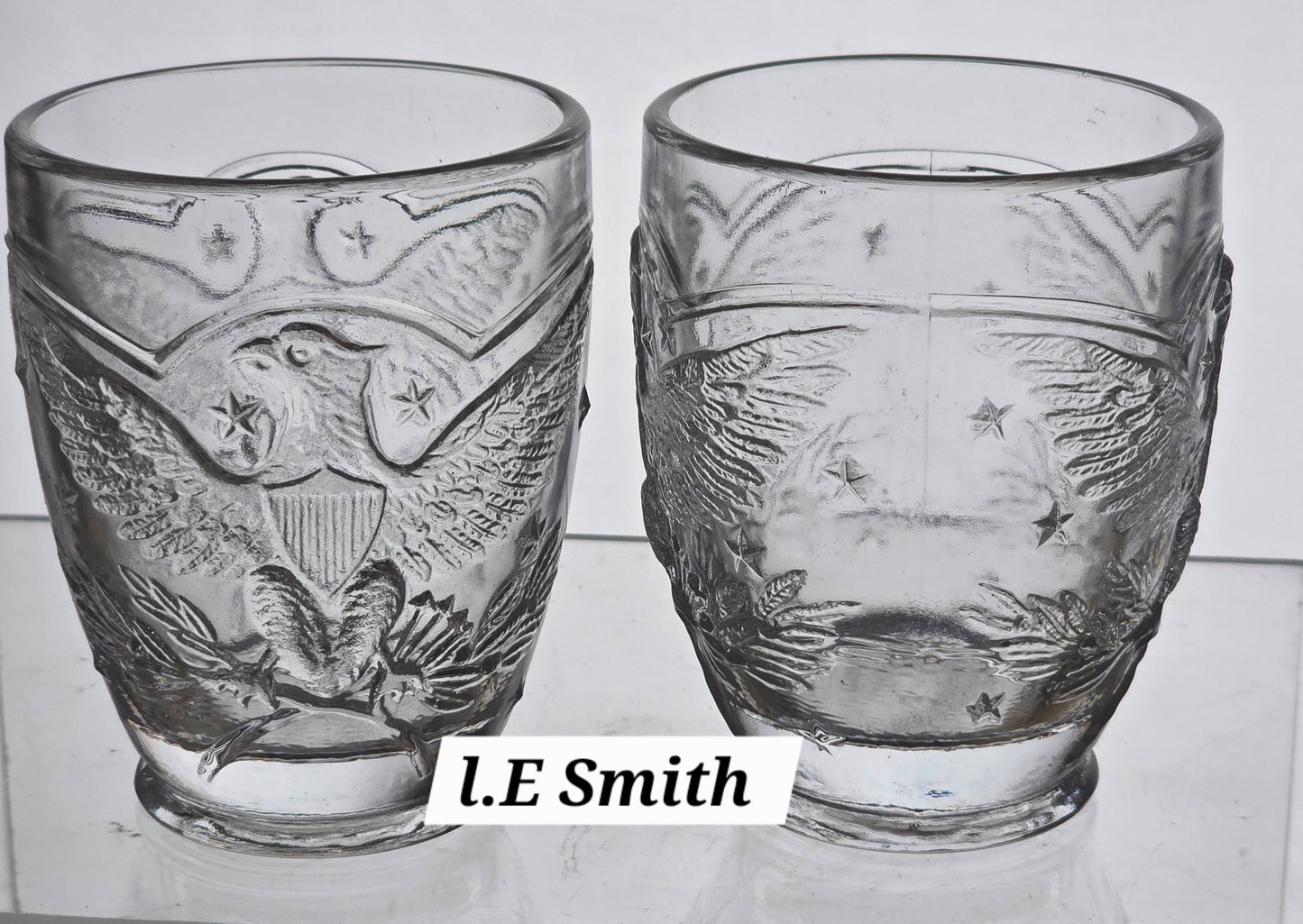 L.E Smith Glass Eagle barware dor Pair