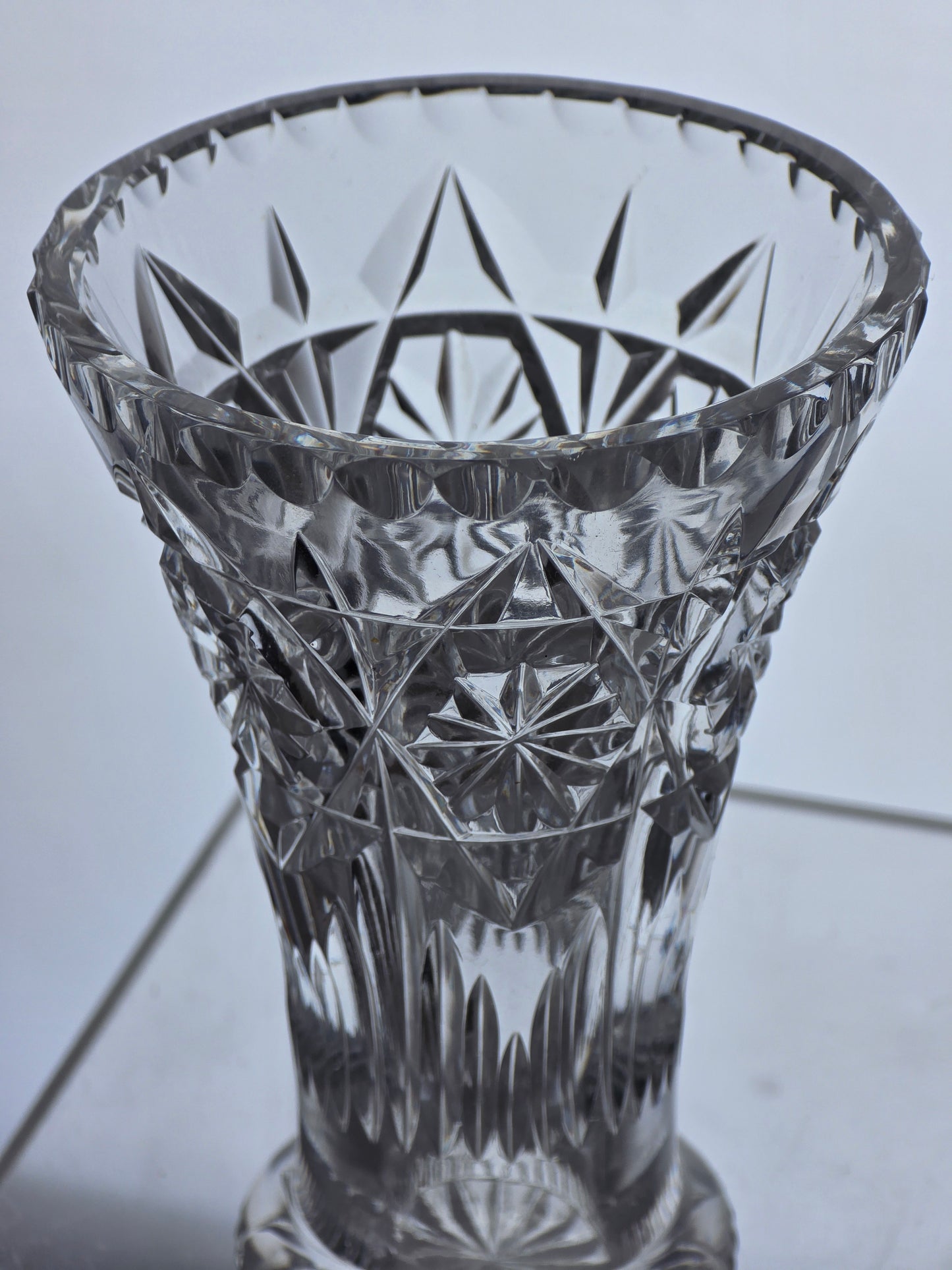 Hand cut glass small vase
