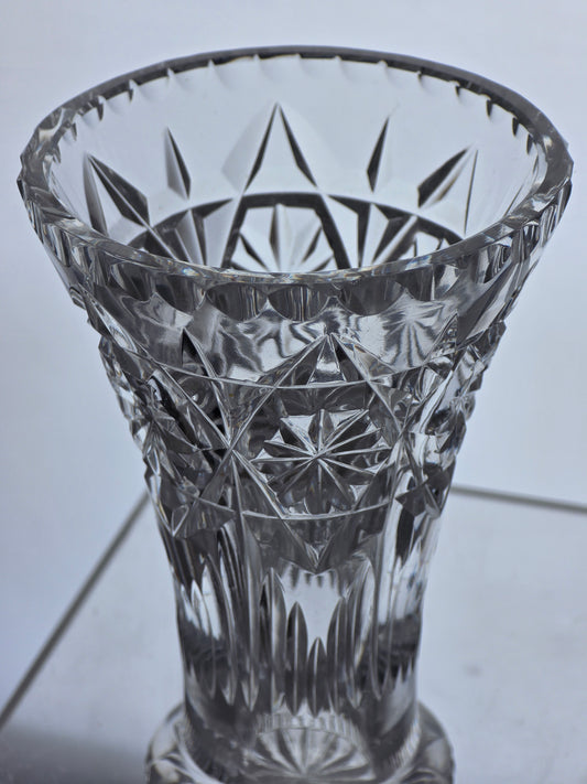 Hand cut glass small vase