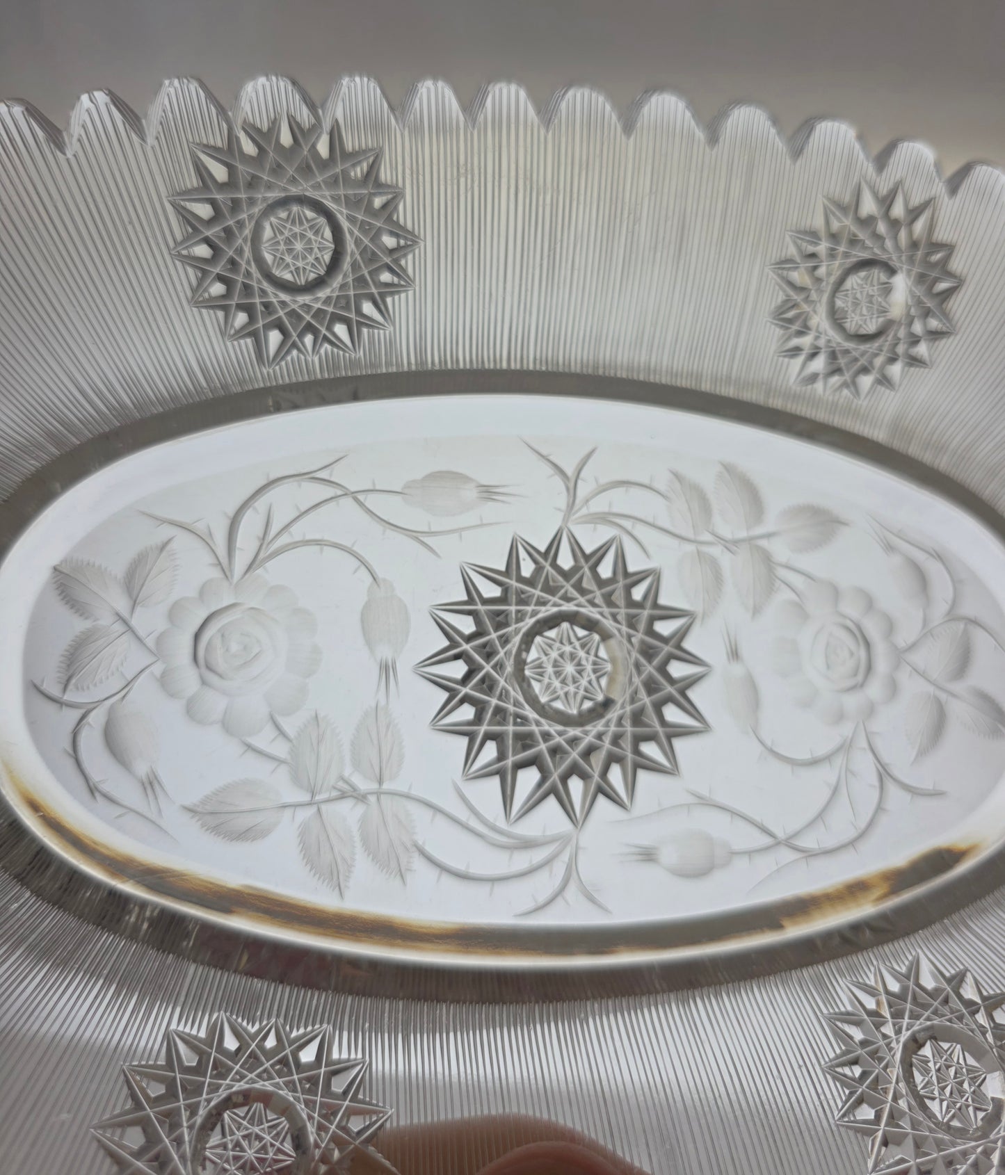 ABP Cut glass oblong shape silver tread dish bob68