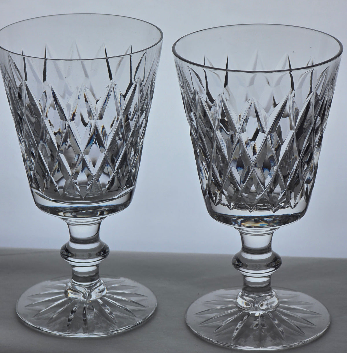 Hand cut clear glass goblet Seneca Pair
