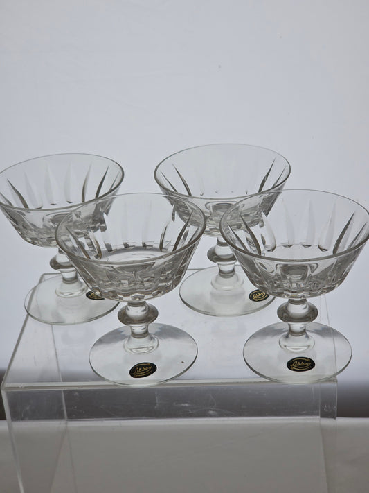 4 Libbey cut glass tall sherbert / champagne Raleigh