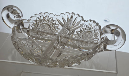 ABP cut glass 2 handled divided dish American brilliant period 1886 -1915 bob58