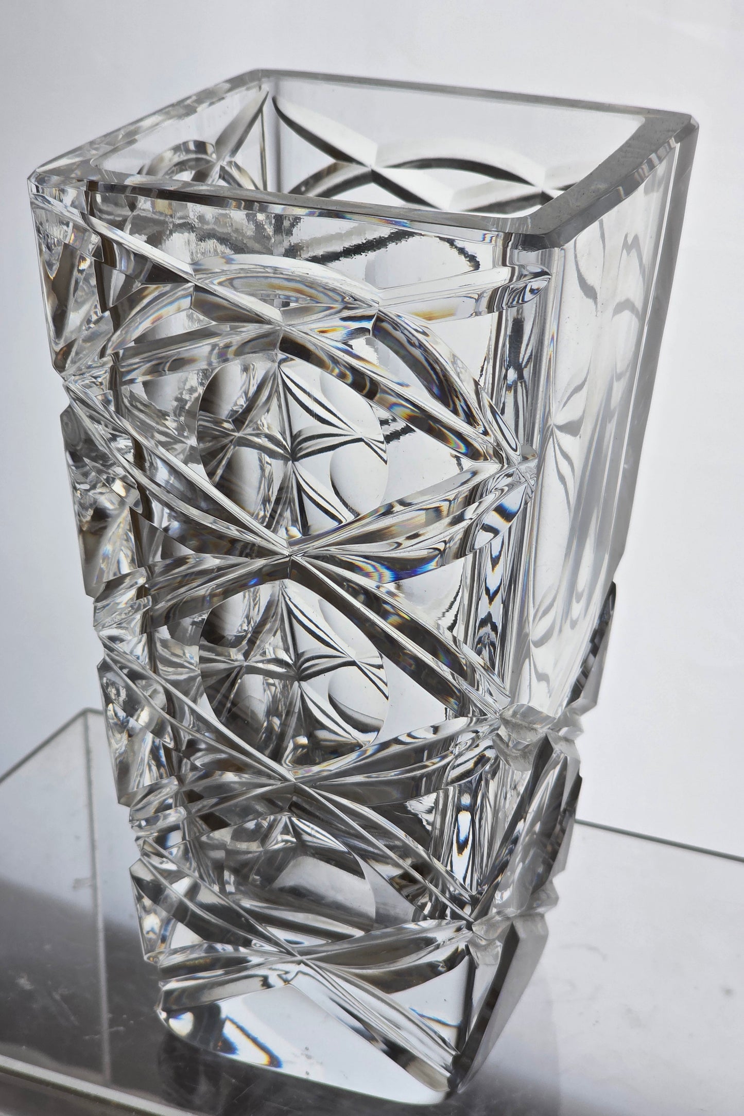 Hand cut square vase Signed Peter ORourke Made in USA Mt Pleasant PA for Engravers