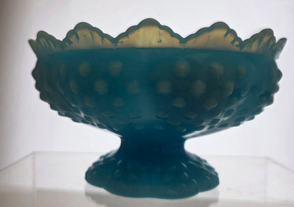 Fenton blue slag Glass hobnail candle holder bowl