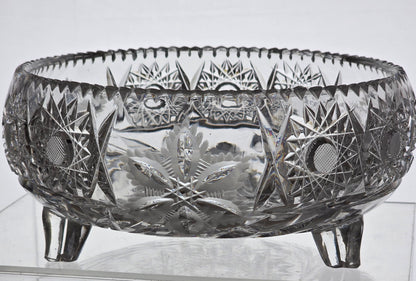 Cut glass 3 legged bowl Hand cut antique