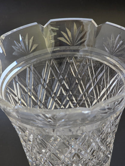 Waterford CUT GLASS  signed gegorgan vase  footed old cut in Ireland