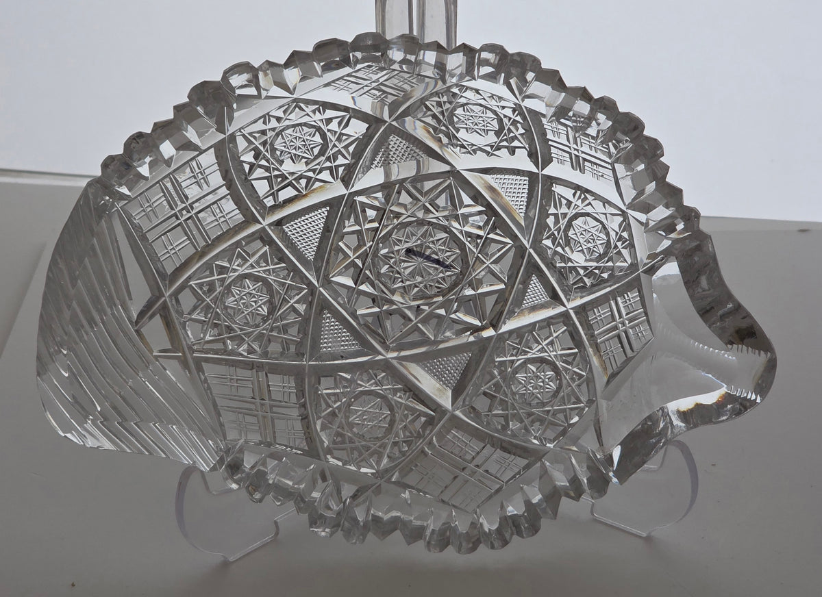 American Brilliant Period Cut Glass odd shape dish signed Hoare ABP antique