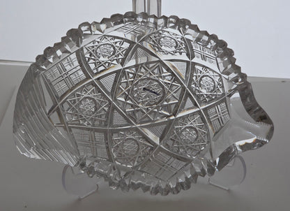 American Brilliant Period Cut Glass odd shape dish signed Hoare ABP antique