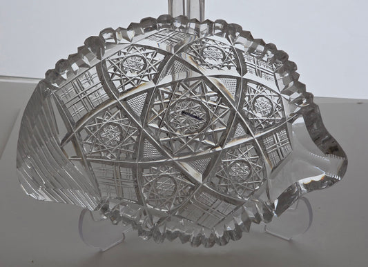 American Brilliant Period Cut Glass odd shape dish signed Hoare ABP antique