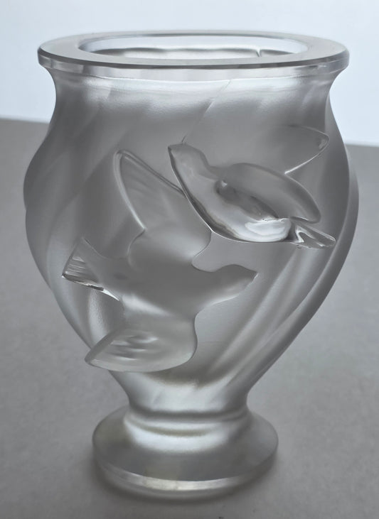 Signed Lalique Frosted Bird vase