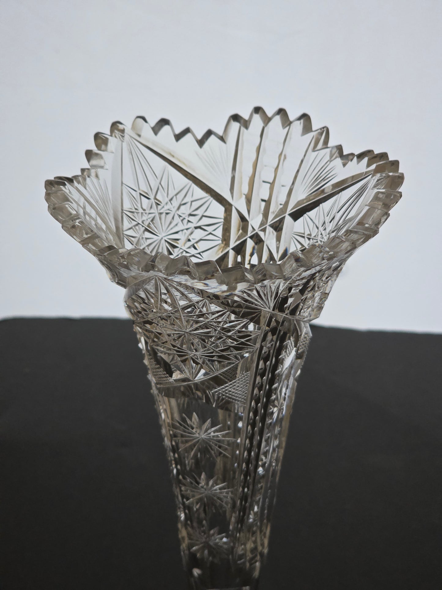 ABP cut glass Signed trumpet vase antique bob23