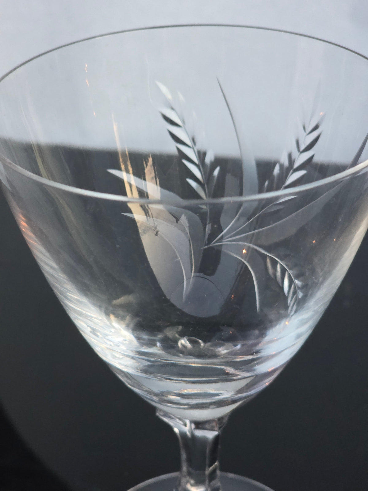 4 Signed Fostoria goblets glass Wheat pattern Hand cut Crystal