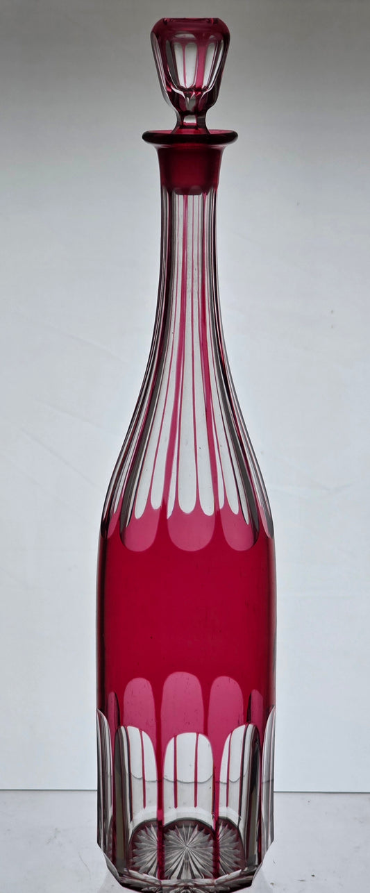 Hand Cut to clear cranberry decanter PA21