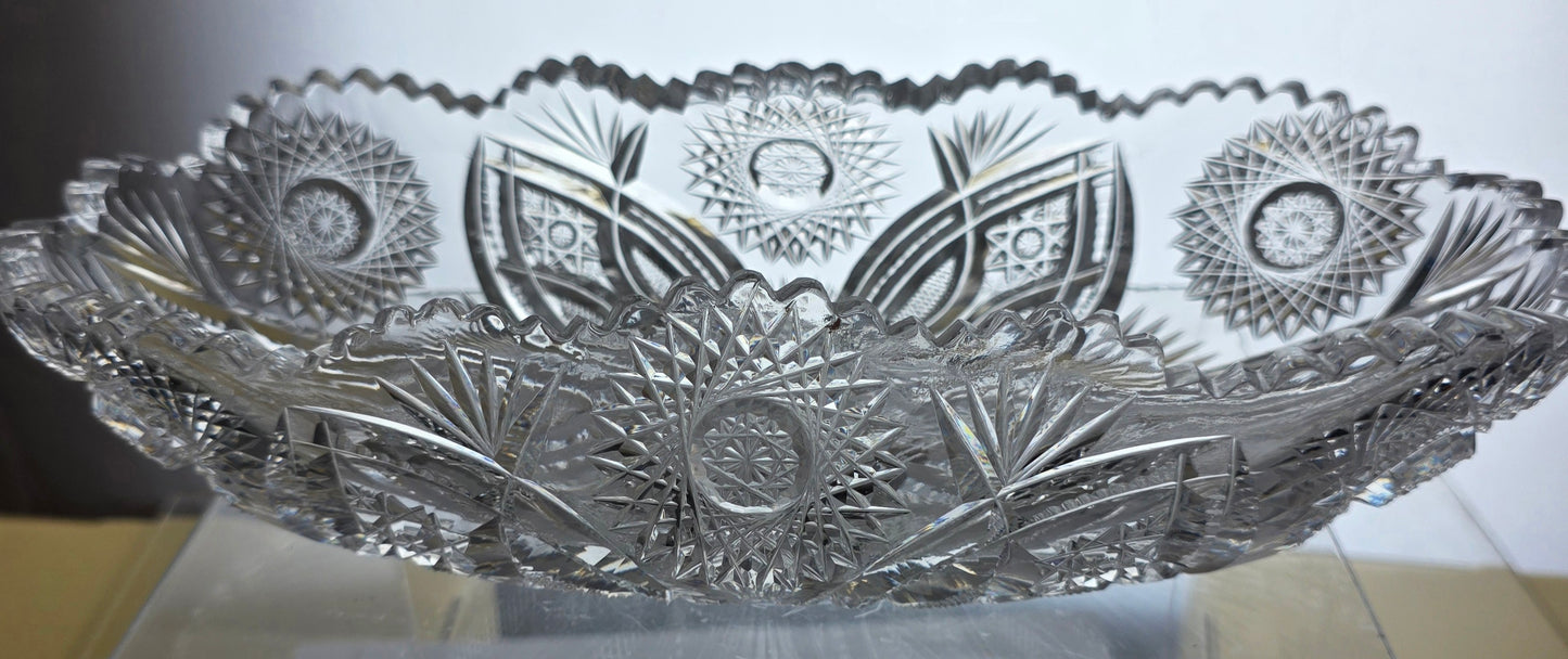 ABP cut glass oval Celery Dish American brilliant period geo1