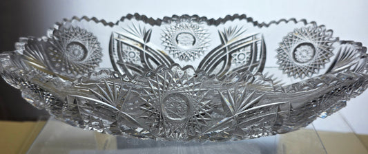 ABP cut glass oval Celery Dish American brilliant period geo1