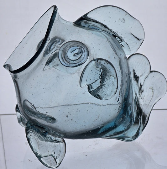Vintage Opened mouth blueish art glass fish