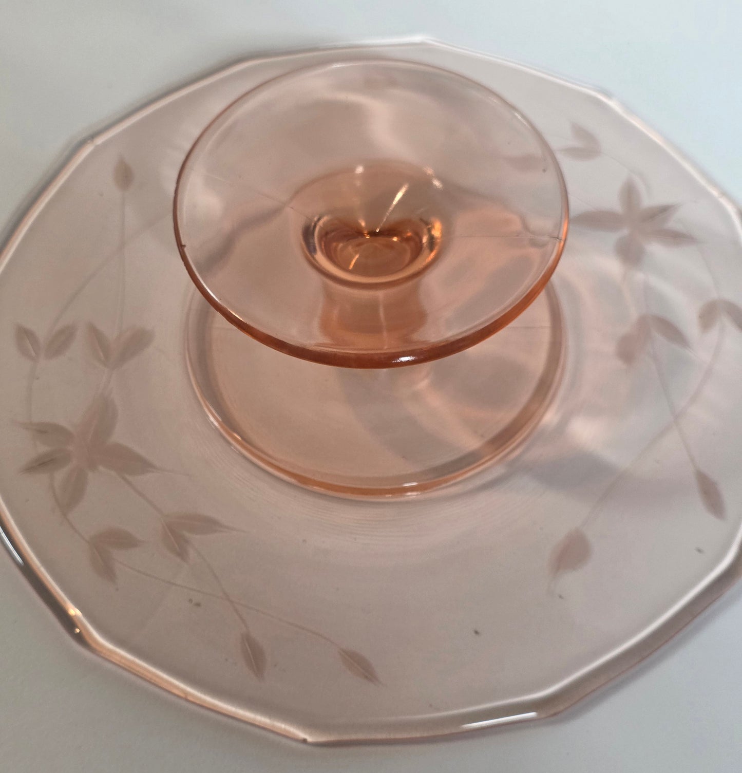 Depression Glass pink cake plate