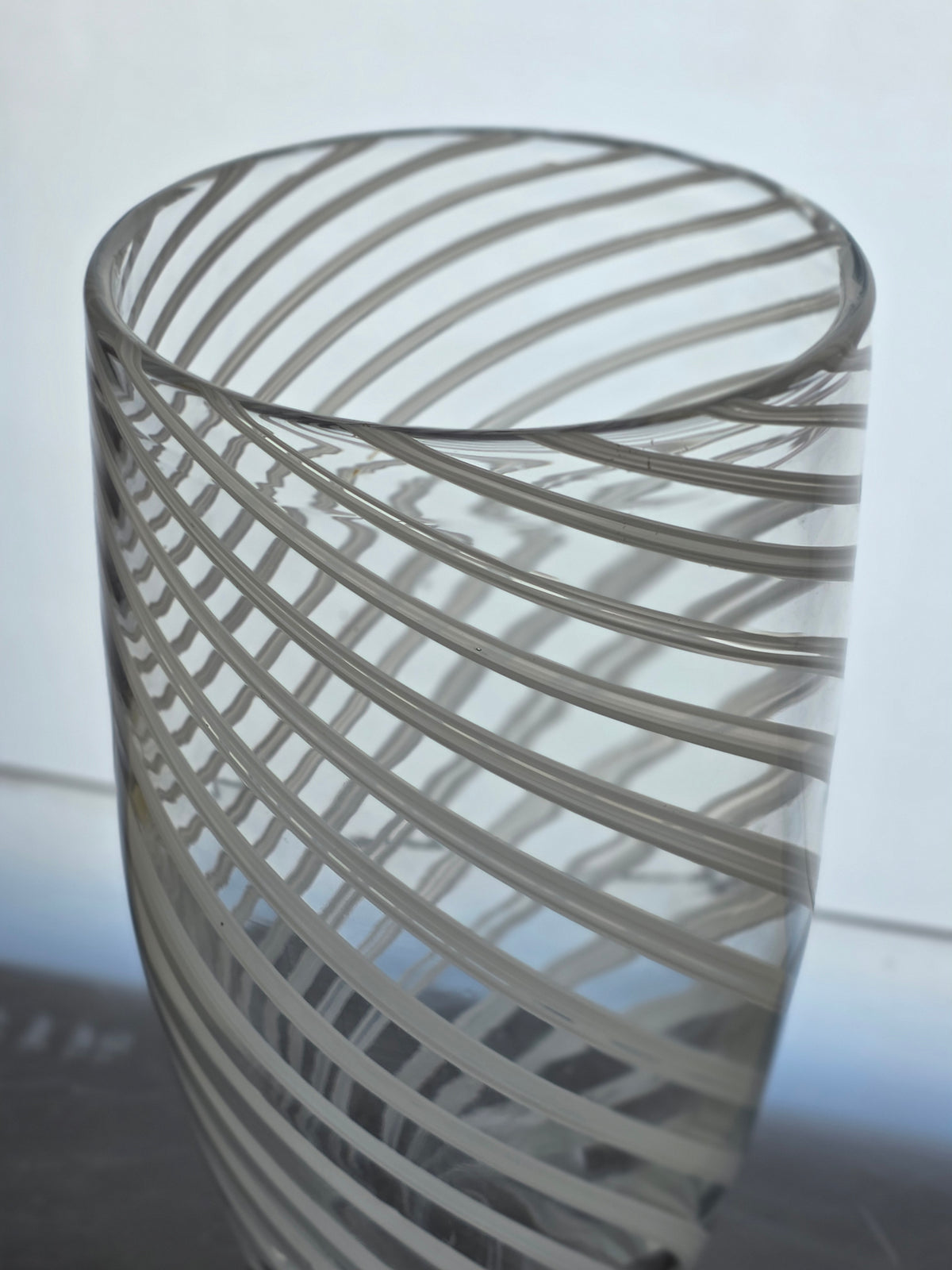 Art glass white swirl vase