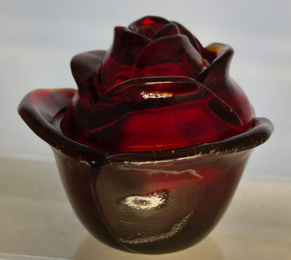 L.E Smith Glass red rose bowl with lid Glows