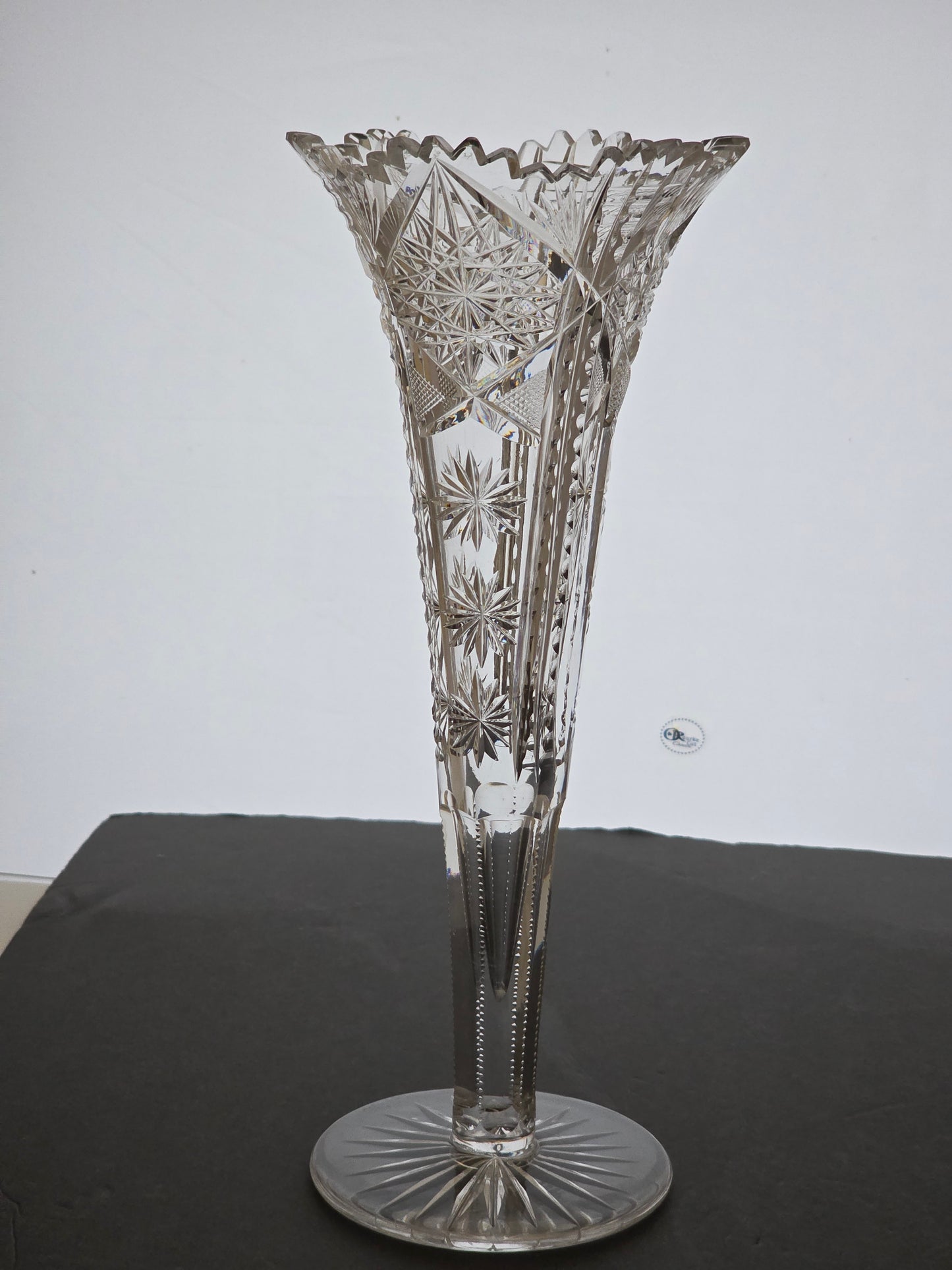 ABP cut glass Signed trumpet vase antique bob23