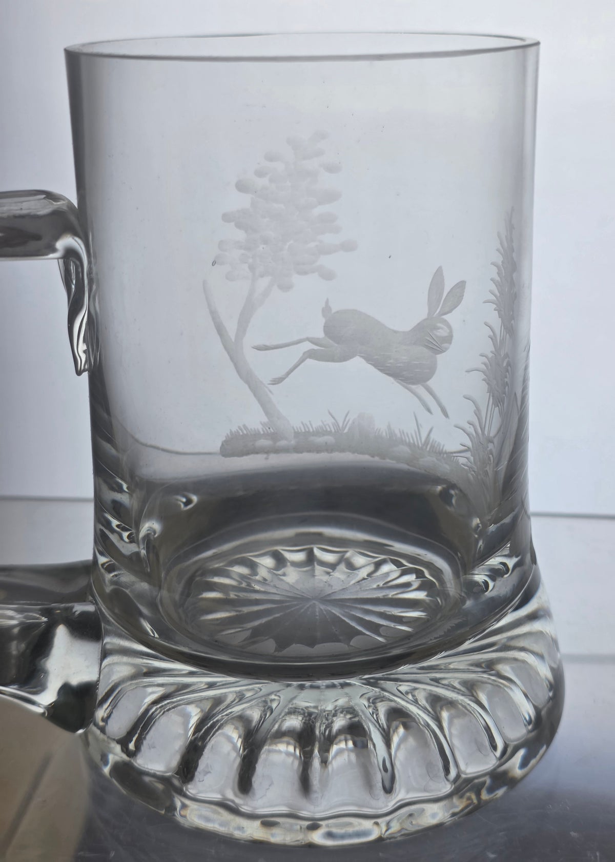 Pair Rabbit -copper wheel engraved  beer mugs