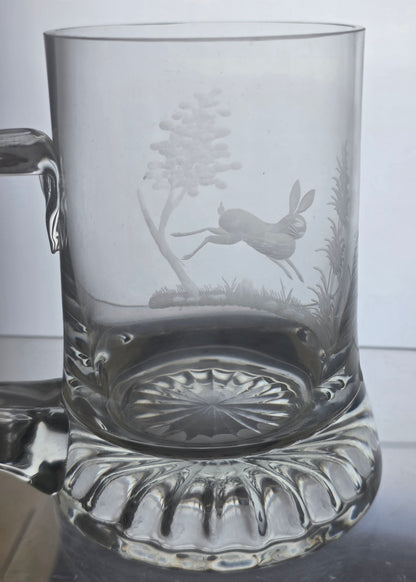 Pair Rabbit -copper wheel engraved  beer mugs
