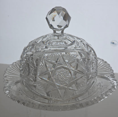 ABP cut glass butter dish with bome American brilliant period 1886 -1915 bob66