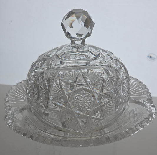 ABP cut glass butter dish with bome American brilliant period 1886 -1915 bob66