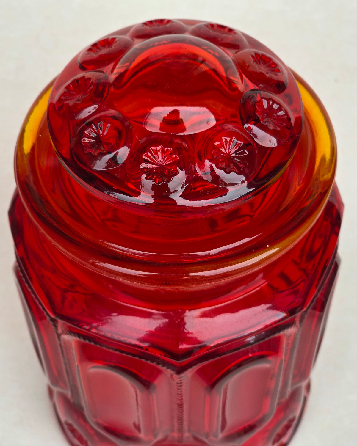 LE Smith glass amberina moon and star canister